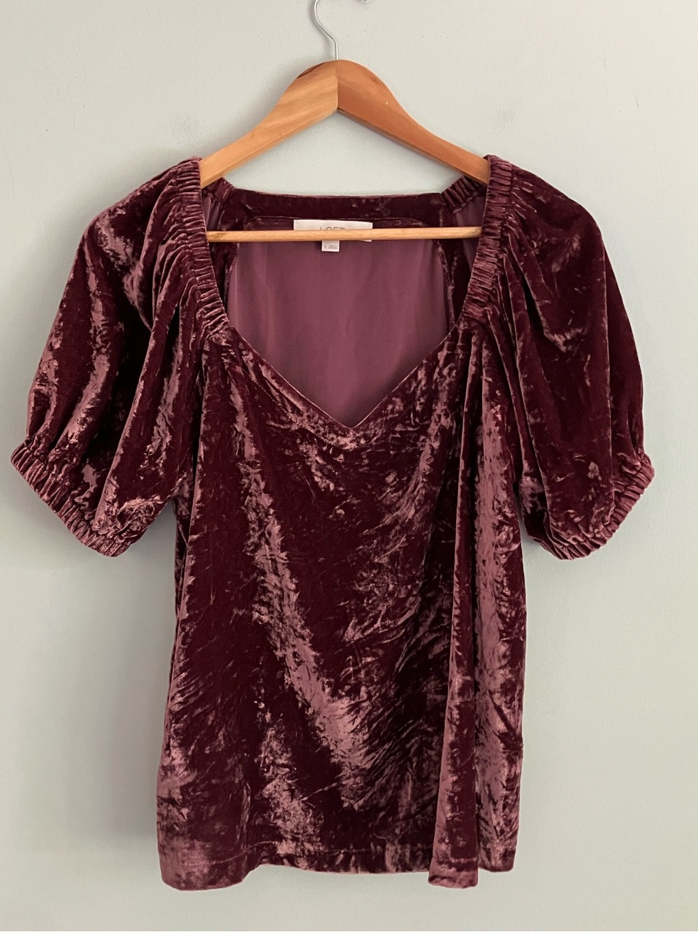 LOFT Maroon Crushed Velvet Short Sleeve Top Size S & XL